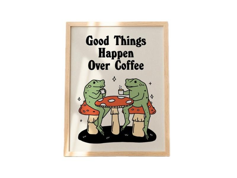 Retro Coffee Print, Cute Frog Art Poster, Cute Couple Frog Poster, Kitchen Prints Decor, Gifts For Her Women Bedroom Decor, Poster Prints No Frame, Wall Decoration, Wall Art Prints, Gifts For Birthday Christmas
