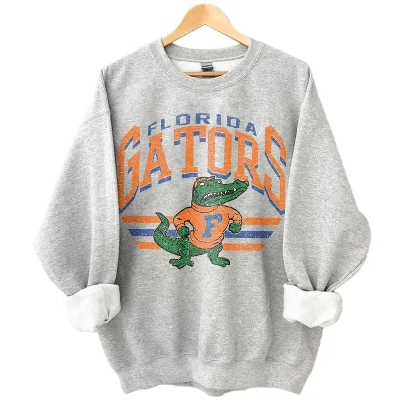 Retro College Football Mascot Crewneck Sweatshirt Classic Menswear Tops Cotton Sweaters