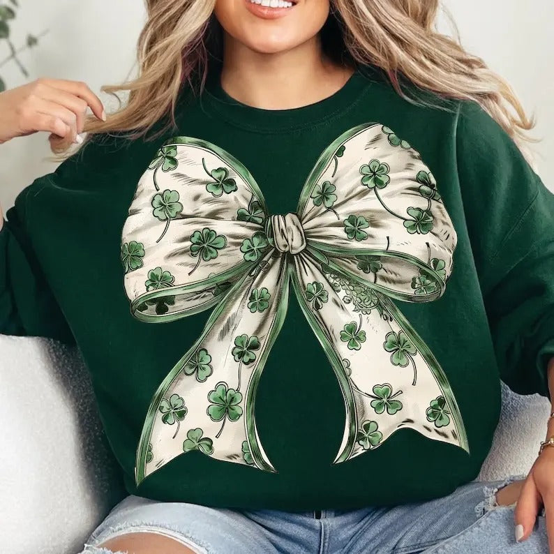 Retro Coquette St Patrick's Day Sweatshirt, Coquette St Patty's Day Shirt, Lucky Shamrock Shirt, St Patricks Coquette Hoodie, For Women, For Men