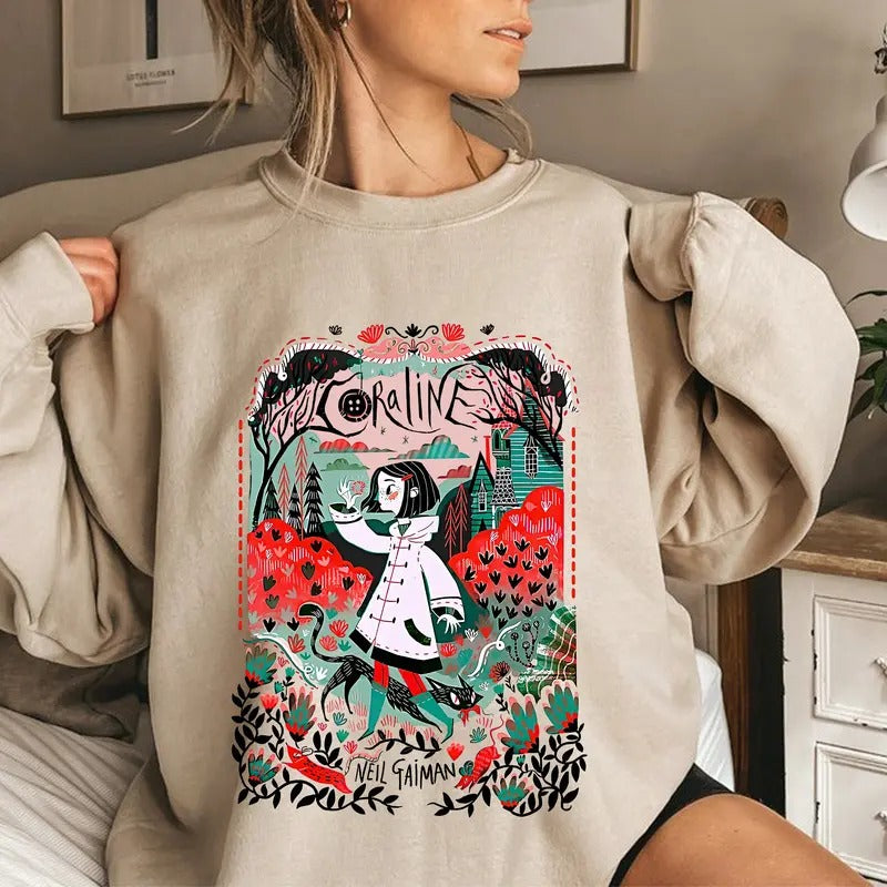Retro Coraline Halloween Sweatshirt, Halloween Coraline Cartoon T-shirt, Funny Coraline Doll Shirt, Gift For Friends, Lover