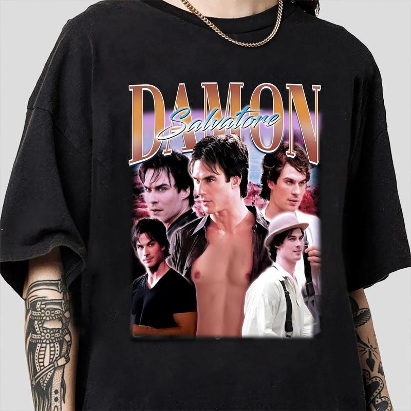 Retro Damon Salvatore T-Shirt, Damon Salvatore T-Shirt,  Damon Salvatore T-Shirt, Diares T-Shirt  Classic Fabric