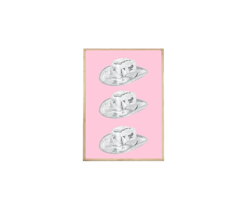 Retro Disco Cowgirl Hats, Pink Print, Girly Preppy Trendy, Disco Ball Print, Cowgirl Hat Print, Gifts For Women Wall Art, Poster Prints No Frame, Wall Art Home Decor, Modern Wall Art, Gifts For Birthday