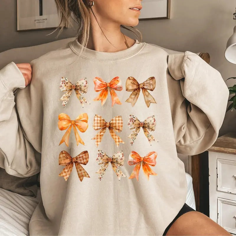 Retro Fall Pumpkin Bow Shirt, Fall Coquette Bow Sweatshirt, Pumpkin Fall Shirt, Autumn Pumpkin Tee, Autumn Fall Sweatshirt, Fall Halloween Thanksgiving Gift