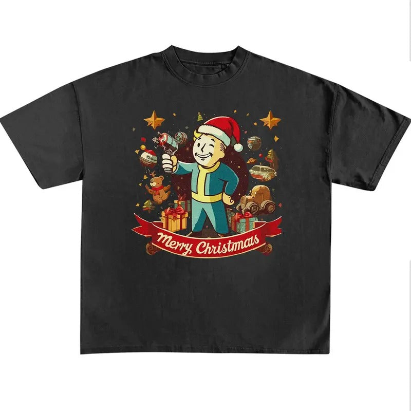 Retro Fallout Nuka Cola Merry Christmas Tee, Retro Gaming Appeal, Xmas Streetwear, Perfect Gift For Fans, Unisex Heavy Cotton Shirt, Gamer Shirt Gift