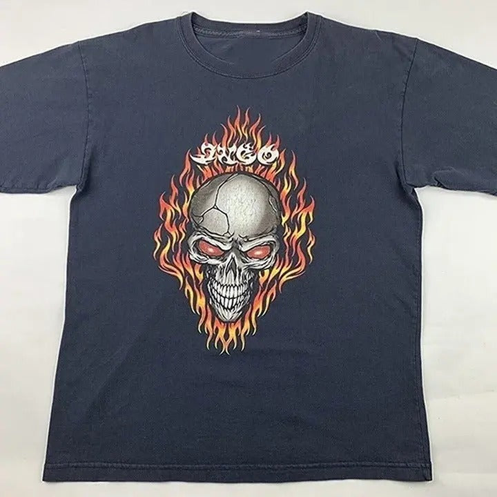 Retro Flaming Skull T-Shirt for Unisex 90s Jnco Jeans Collection