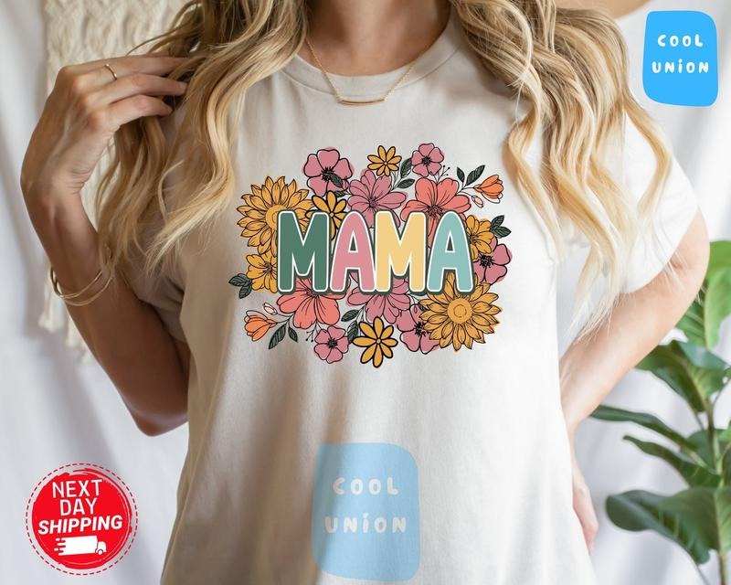 Retro Floral Mama T-shirt, Mom Shirt for Mom for Mother's Day Best Price