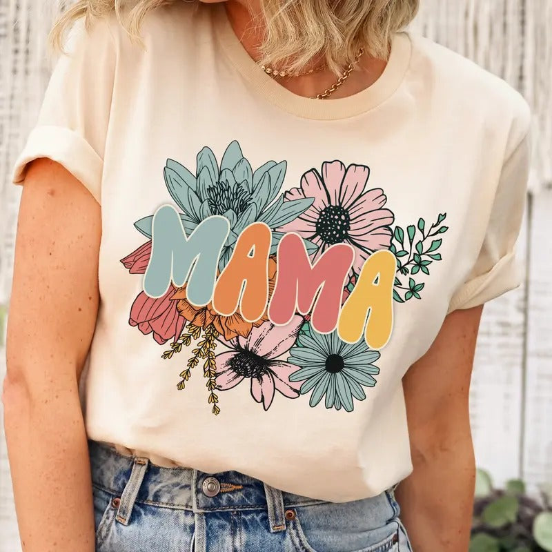 Retro Floral Mama T-shirt, Mom Shirt for Mom for Mother's Day, Mama T-shirt, Shirt for Mom for Mother's Day, Mama T-Shirt