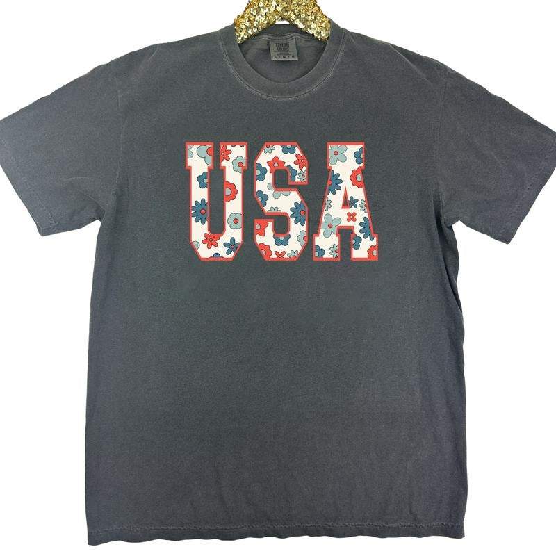 Retro Floral USA Comfort Colors T-Shirt 'NLB'