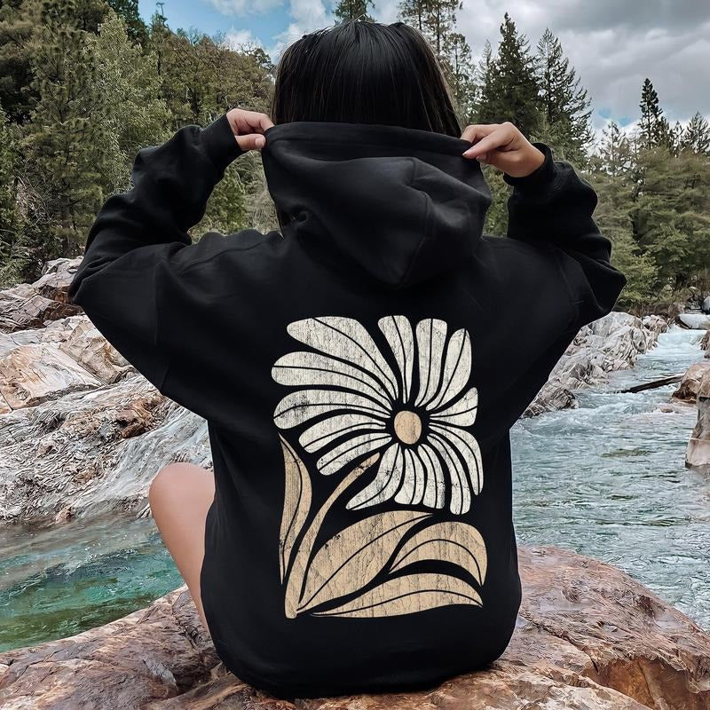 Retro Flower, Bold Floral, Boho Hoodie