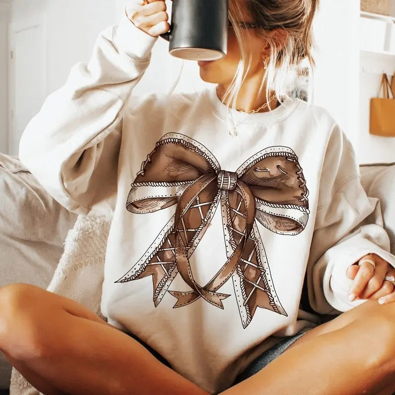 Retro Football Bow sweatshirt, Fall Coquette Bow sweatshirt, Fall Football sweatshirt, Football Sport sweatshirt, Football Mom ,Game Day Sublimation, sweatshirt trend 2025, sweatshirt hot trending tiktok