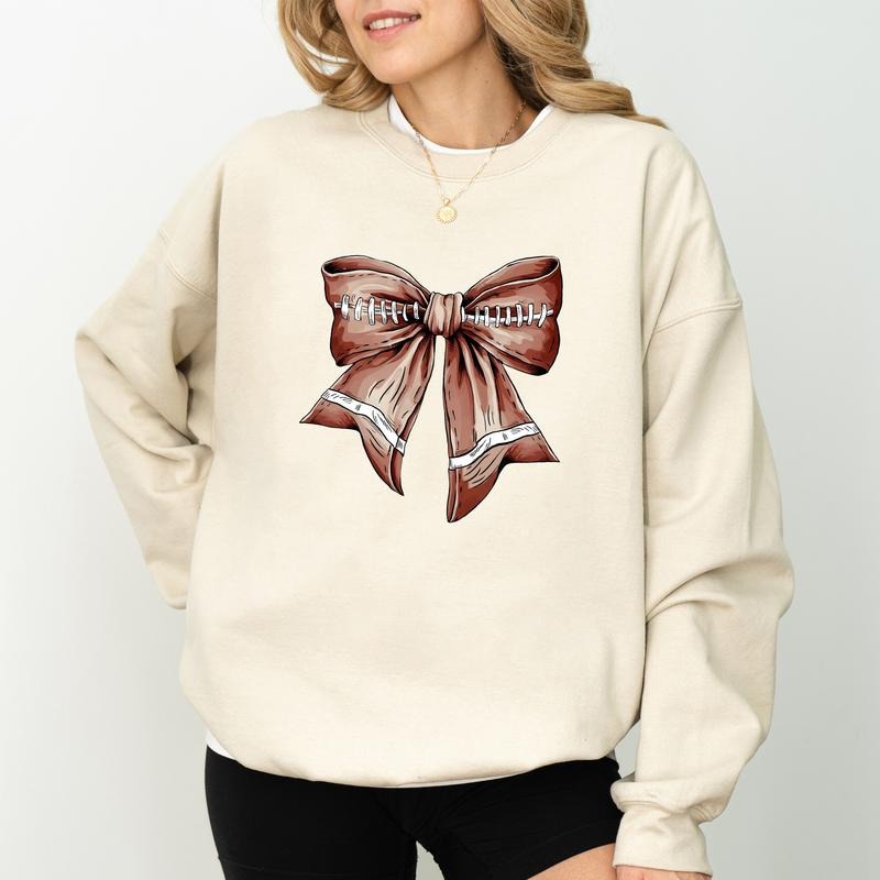Retro Football Coquette Bow Sweatshirt, Fall Coquette Sweatshirt For Girls, Cute Football Bow Sweater, Coquette Bow Crewneck, Game Day Tees for Women, Comfy Long Sleeve Pullover, Fall Autumn Women's Tops, Casual Womenswear, Comfort Fabric Cotton Top
