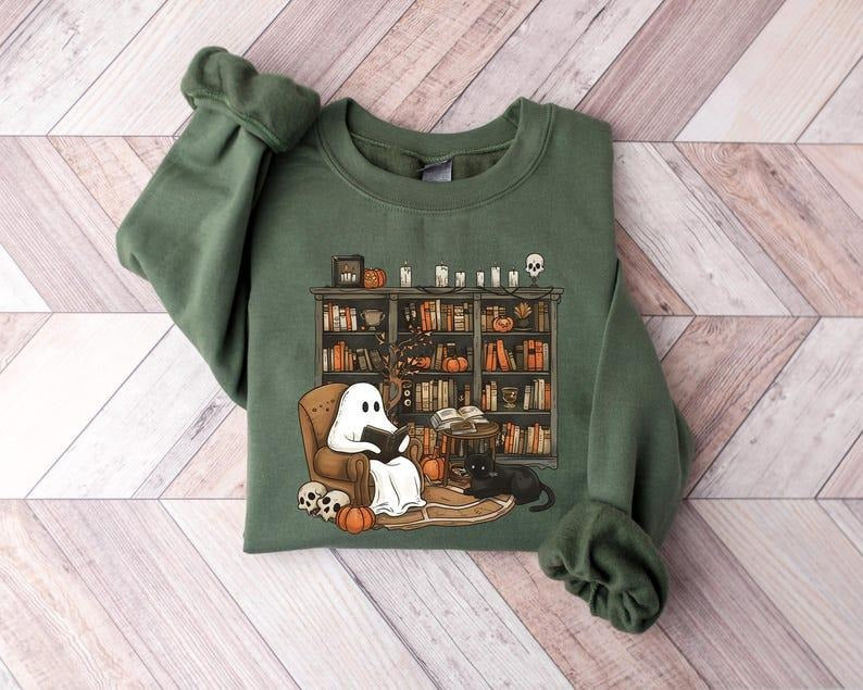 Retro Ghost Reading Books Sweatshirt, Librarian Ghost Halloween, Halloween Teacher tshirt, Halloween Shirt, Teacher Gift, Boo School T-shirt, sweater and Hoodie