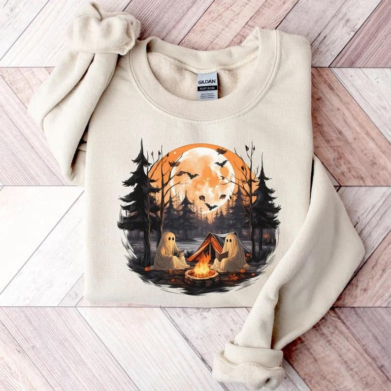 Retro Ghost Sweatshirt, Bookish Hallowee, Reading Shirt, Camping Halloween Sweatshirt, Teachers Shir, Ghost Book Reading Sweatshirt, Halloween Trip Shirt