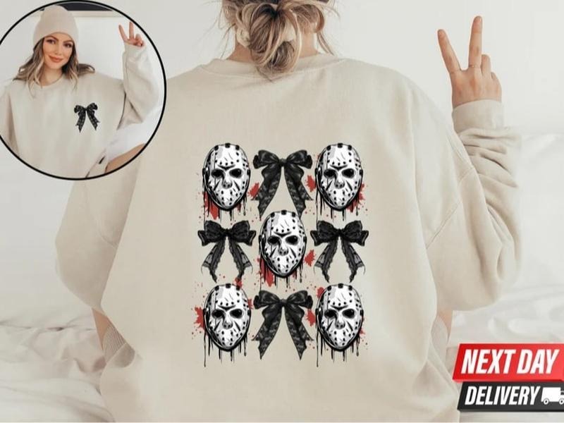 Retro Halloween Coquette Bow Sweatshirt, Halloween Shirt, Spooky Season Shirt, Aesthetic Fall Shirt, Halloween Vintage Sweater