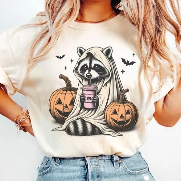 Retro Halloween Shirt, Cute Raccoon Ghost Shirt, Raccoon Halloween Shirt, Vintage Pumpkin Fall Shirt, Spooky Season Gift