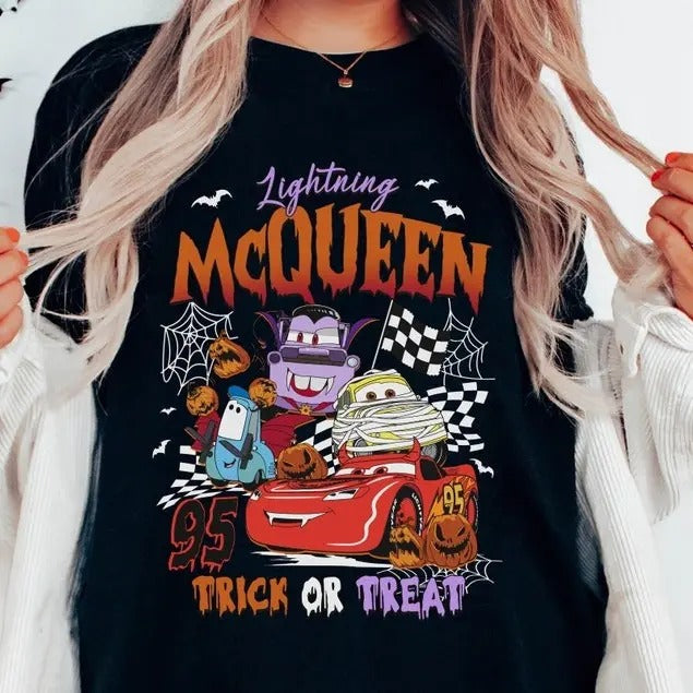 Retro Halloween Shirt, Halloween Car Shirt, Lightning Mcqueen Shirt, Halloween Family Trip Shirt, Trick Or Treat Shirt