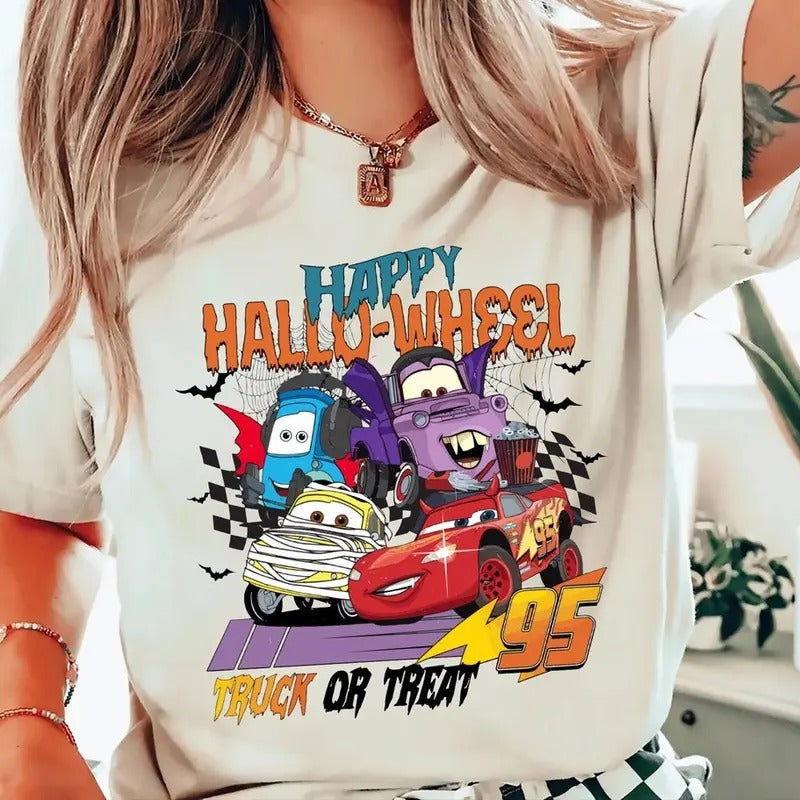 Retro Halloween Shirt, Halloween Car Shirt, Lightning Mcqueen Shirt, Halloween Family Trip Shirt, Trick Or Treat Shirtstyle{n002}2