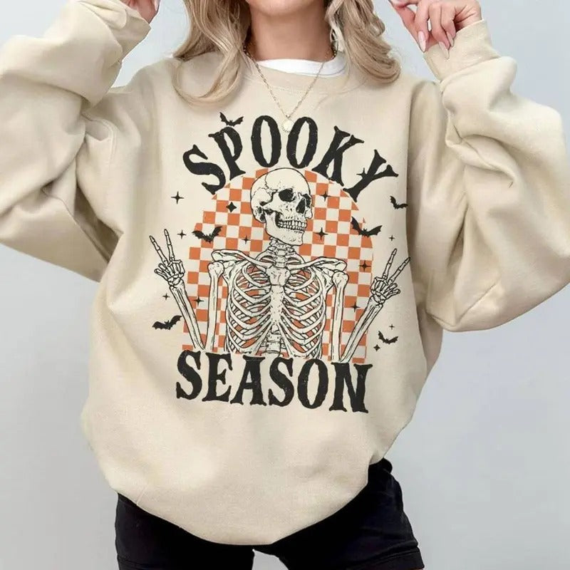 Retro Halloween Shirt, Spooky Season Skeleton Checkered Shirt, Cute Halloween Shirts, Spooky Season Spooky Vibes T-Shirt Halloween Shirt