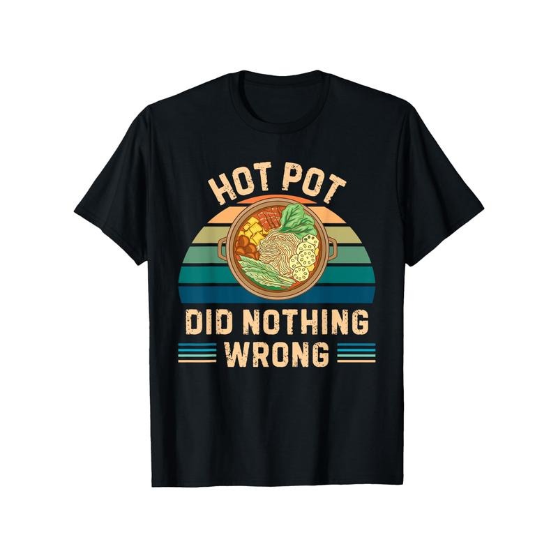 Retro Hot Pot Graphic T-Shirt - 100% Cotton, Casual Crew Neck, Short Sleeve, All-Season Comfort, Printed Pattern, Slight Stretch, Regular Fit, No Padding - Ideal for Food Lovers, Thanksgiving, Christmas, New Year Gift Made in USA