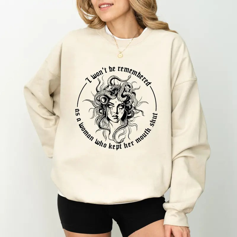 Retro I Won't Be Remembered As a Woman Who Kept Her Mouth Shut Sweatshirt, Girl Power Crewneck, Strong Mom Pullover, Feminism Gift, Pro Choice Apparel