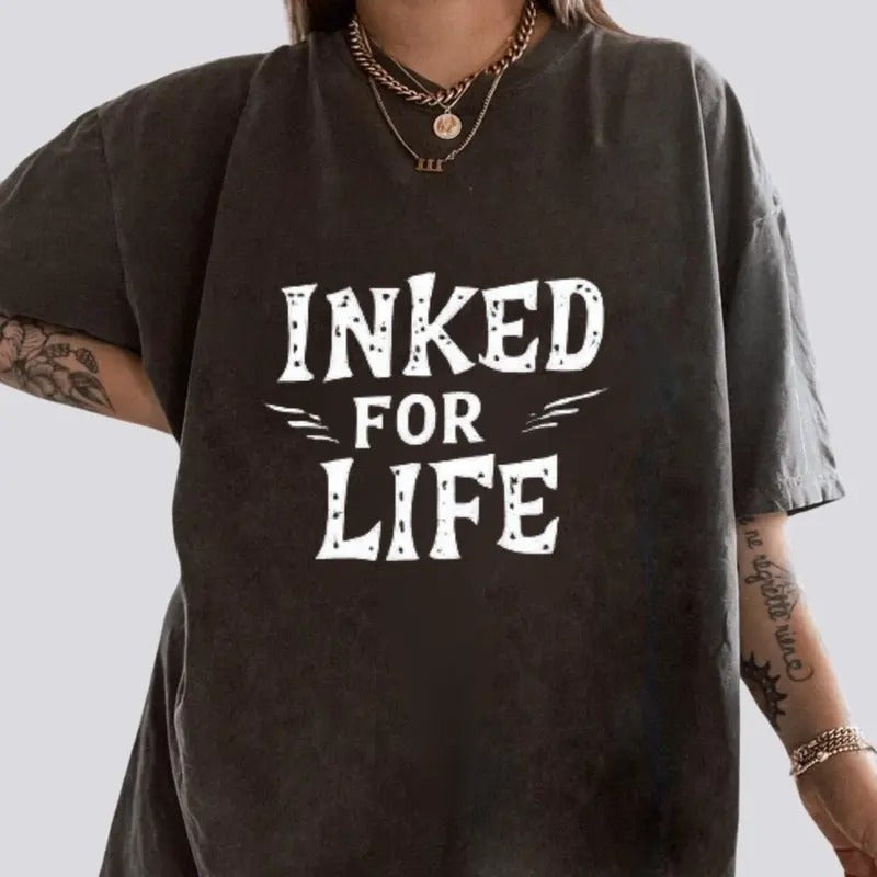 Retro Inked For Life Tattoos Are Trashy Shirt, Funny Sayings Gothic Tattoos Graphic Printed Tee, Anti Tattoos Shirt, Funny Gift For Tattoos Lover, Oversized Women's Tops, Casual Womenswear, Soft Cotton Fabric Relaxed Fit Chic Style