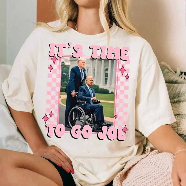 Retro It'S Time To Go Joe Trump Shirt, Funny Trump 2024 T-shirt, Maga Trump Tee, Trump Pink, Daddy's Home, Trump Supporter, Election Shirt