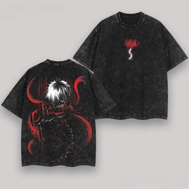 Retro Kaneki Ken Washed Tee Anime, Tokyo Ghoul Washed Heavy Cotton Special Graphic T-shirt, Anime Shirt
