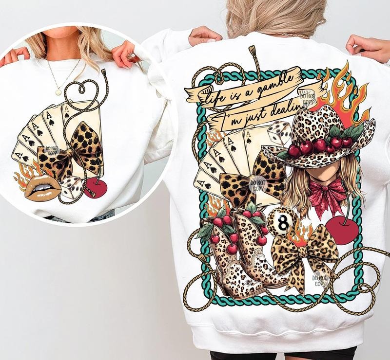 Retro Leopard Western Country Sweatshirt, Life is a Gamble Sweatshirt, Wild West Gifts, Retro Cowgirl Sweatshirt, Turquoise, Western Shirt