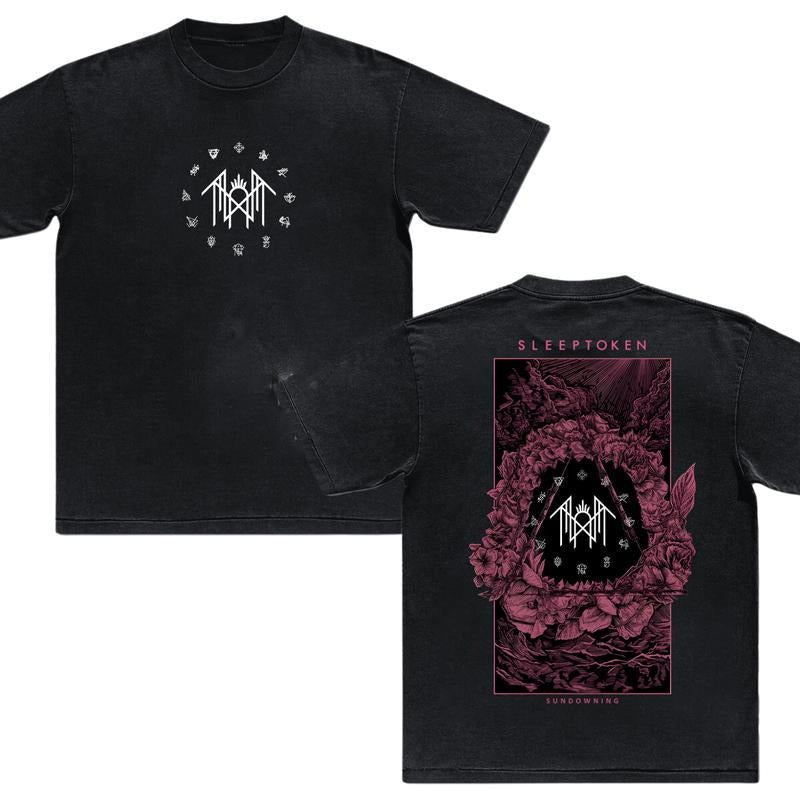 Retro Limited Sleep Token Rose Heavy Metal TShirt, Unisex Rock Band Washed Heavyweight Cotton T-shirt, Gothic Punk Emo Grunge, Gift for Men for Woman