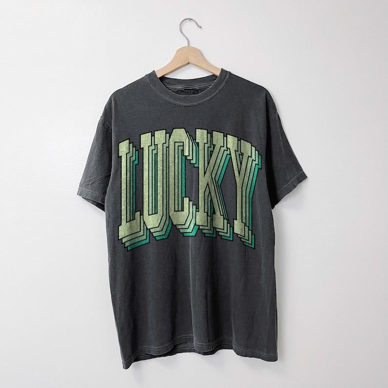 Retro Lucky Shirt Vintage Tshirt, St Patricks Day T-shirt, Lucky Shirt, St Pattys Lucky Shirt Casual Top