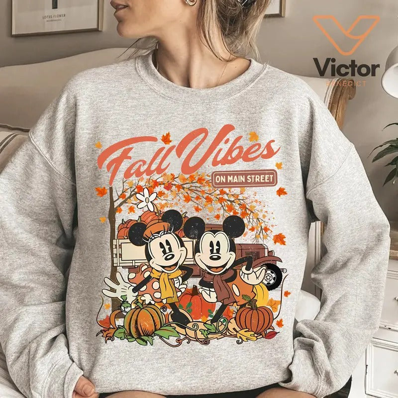 Retro M.o.us.e Minnie Fall Vibes on Main Street SweatShirt, Fall Pumpkin Thanksgiving Shirt, Pumpkin Spice Season Autumn Fall Lovers, T-shirts, Crewnecks, Hoodies – Gifts Suitable for Anyone