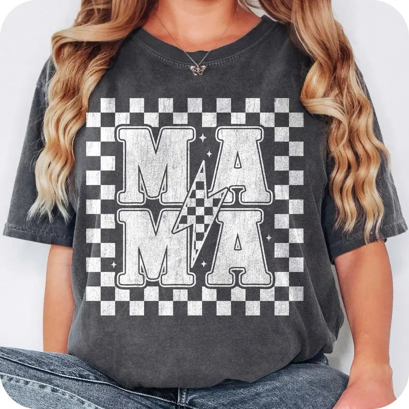 Retro Mama Checkered T-Shirt, Retro Mama T-Shirt, Mothers Day, Mama shirt design T-Shirt, Retro Mama Checker T-Shirt, Mama lightning bolt T-Shirt