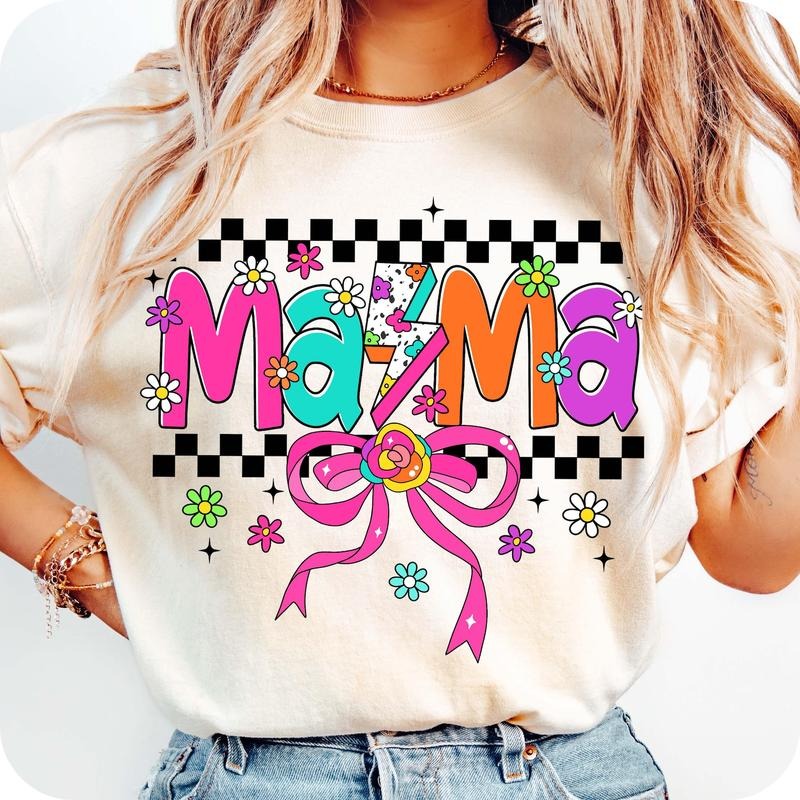Retro Mama Coquette Bow T-Shirt, Mama Checkered T-Shirt, Mama Varsity T-Shirt, Lightning Bolt Mama T-Shirt, Mama Shirt T-Shirt, Mothers Day T-Shirt