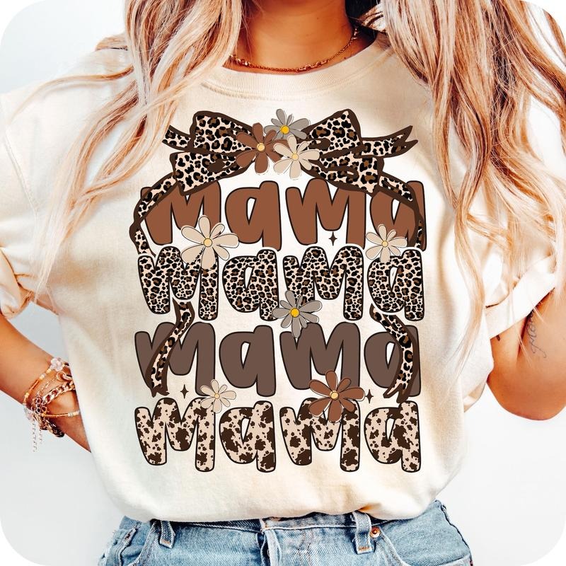 Retro Mama Coquette Flower T-Shirt, Boho Mama T-Shirt, Mother's Day T-Shirt, Mama T-Shirt, Leopard Mama T-Shirt, Mama Bow T-Shirt Design, Mama Gifts