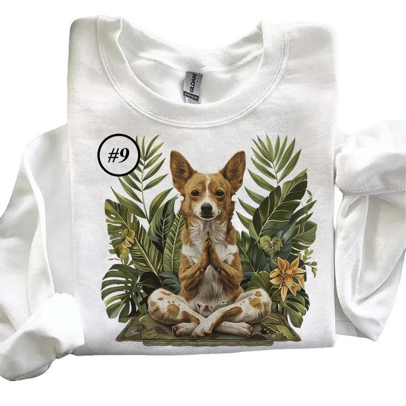 Retro Meditating Dog Yoga Sweatshirts Hoodie Tropical Dog Summer 4th of July Cute T-shirt Hunting Season Unisex 1