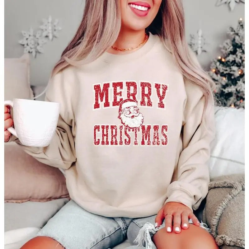 Retro Merry Christmas Santa Sweatshirt, Hoodie, T - Shirt, Merry Christmas Shirt, Santa Claus Sweatshirt, Christmas Gift, Christmas Season Shirt, Holiday Shirt