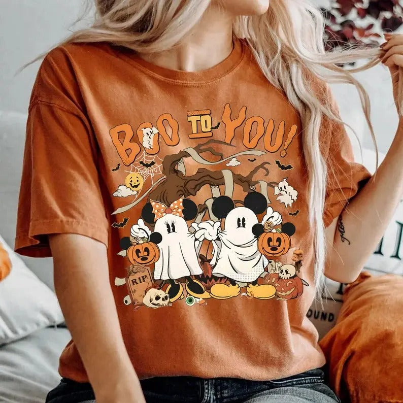 Retro Mickey Minnie Ghost Boo to you Halloween Shirts, Mickey Ghost Shirt, Minnie Ghost Shirt, Spooky Season Shirt, Halloween Shirt