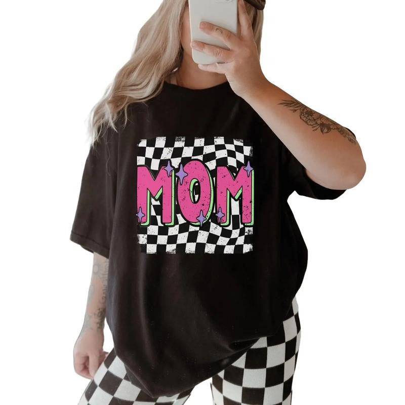 Retro Mom Shirt, Checkered Mama Shirt, Mothers Day Gift, Cute Mom Shirt, Shirts For Women, New Mom Gift, Mom Gift Shirt, Unisex T-Shirt, Short Sleeve Tee Shirt, Gifts For Mommy, Gifts For Birthday Mothers Day