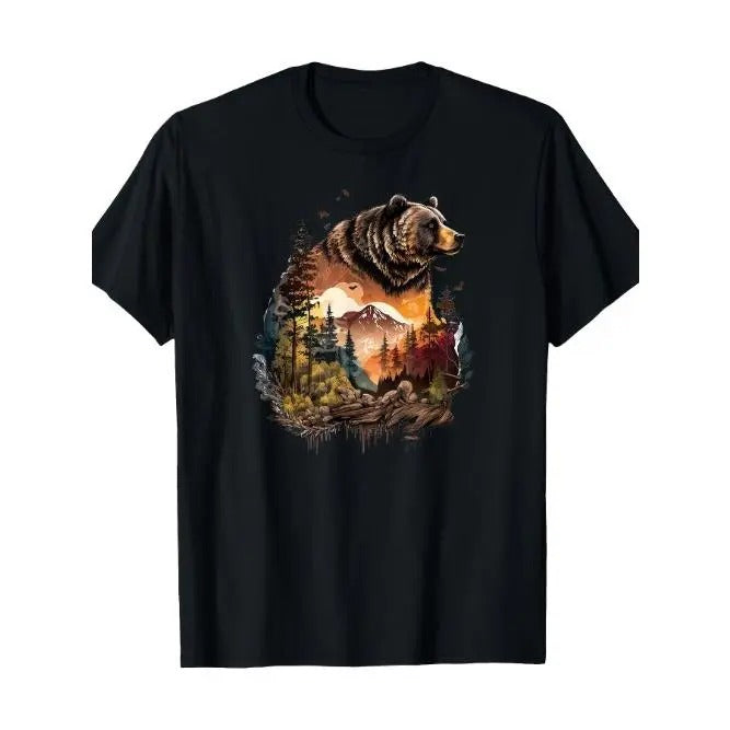 Retro Mountain Nature Animal Wildlife Forest Outdoors Bear T-Shirt, Men's T-shirt Made in USA