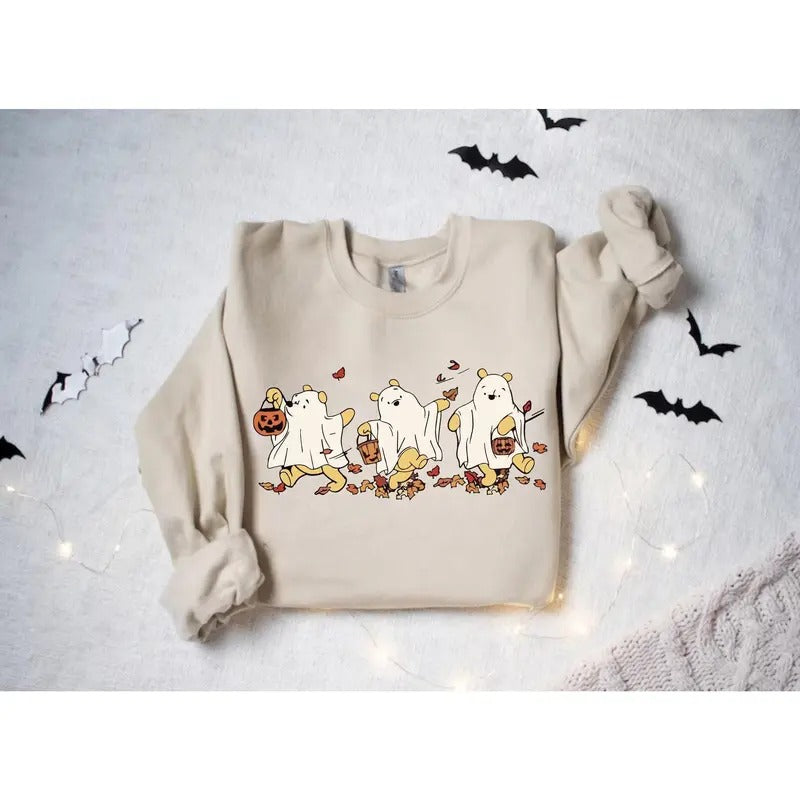 Retro Poohh Ghost Halloween Sweatshirt, Cute Halloween Sweatshirt, Spooky Season Sweater