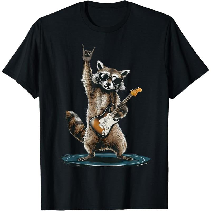 Retro Raccoon Rock Music With Guitar Gift Men Kids Women T-Shirt made in us