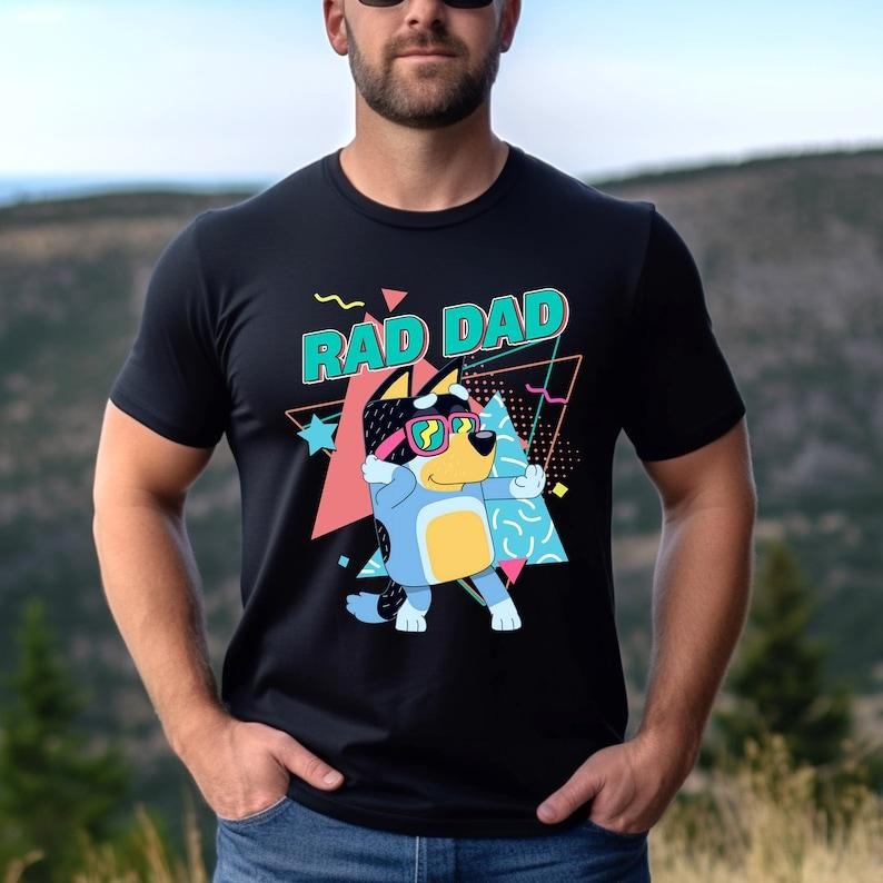 Retro Rad Dad Bluey Shirt, Retro Chilli Heeler Shirt, Dad Bluey Shirt, Chilli Heeler, Bluey Family Hoodie and Sweater; T-shirt Cotton Menswear