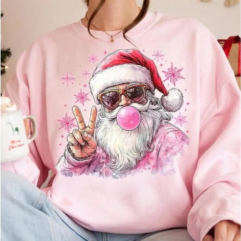 Retro Santa Christmas Blowing Bubble Sweatshirt, T - Shirt, Hoodie, Funny Santa With Sunglasses Xmas Shirt, Vintage Merry Christmas, Holiday Sublimation Digital