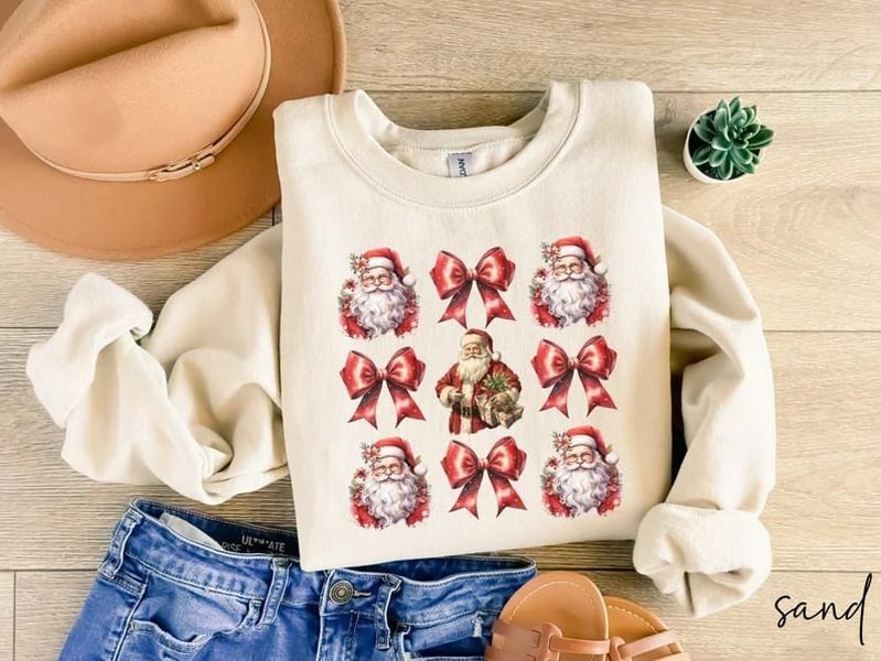 Retro Santa Claus Sweatshirt, Vintage Santa Sweatshirt, Retro Christmas Santa, Holiday Clothing Women, Coquette Christmas Sweater, Xmas Giftstyle{n002}2