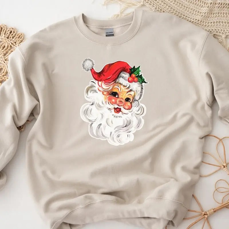 Retro Santa Sweatshirt, Vintage Santa Sweater, Holiday Clothing Women, Christmas Sweatshirt for Woman