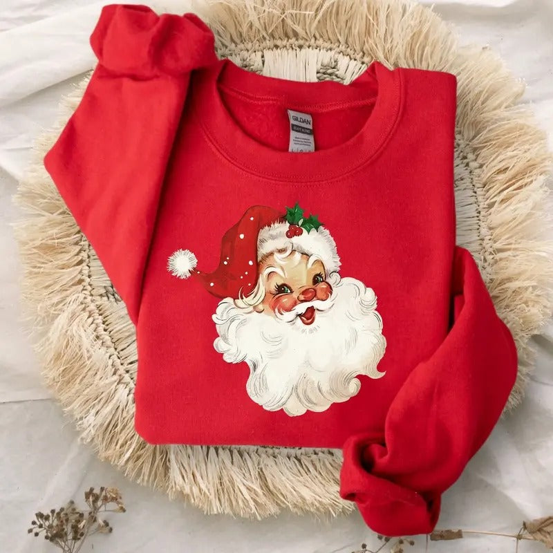 Retro Santa Sweatshirt, Vintage Santa Sweatshirt, Retro Christmas Santa, Holiday Clothing Women, Christmas Sweatshirt for Woman, holidaystyle{n002}2