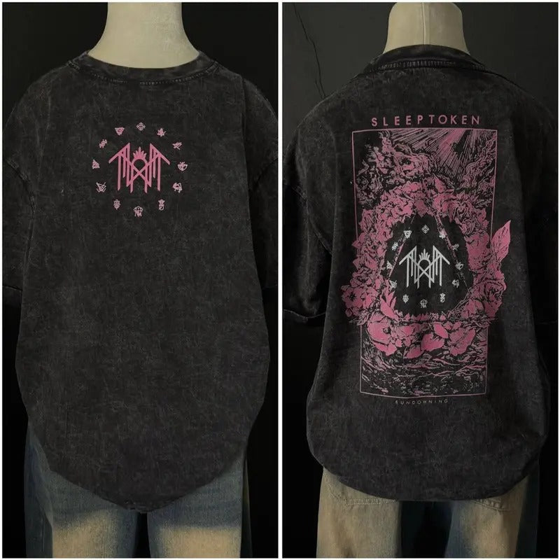 Retro Sleep Token Rose Red Heavy Metal Shirt, Unisex Washed Heavyweight Cotton T-shirt, Gift For Rock Music Lovers,Gift For Fan SRBKPE