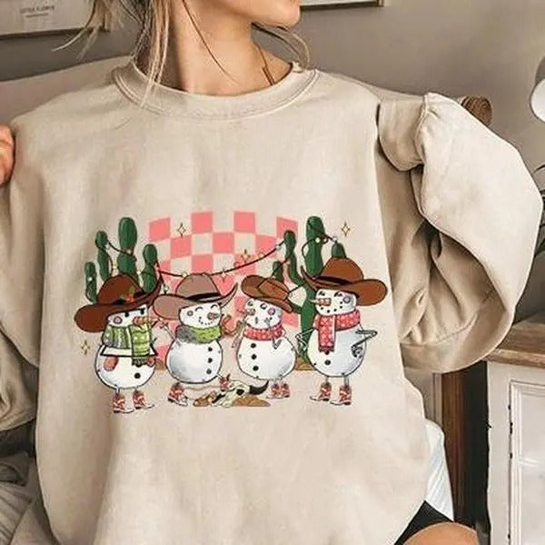 Retro Snowman Christmas sweatshirt,hoodie,tshirt, Howdy Funny Western Christmas Sweatshirt, Holiday Clothing, Unisex