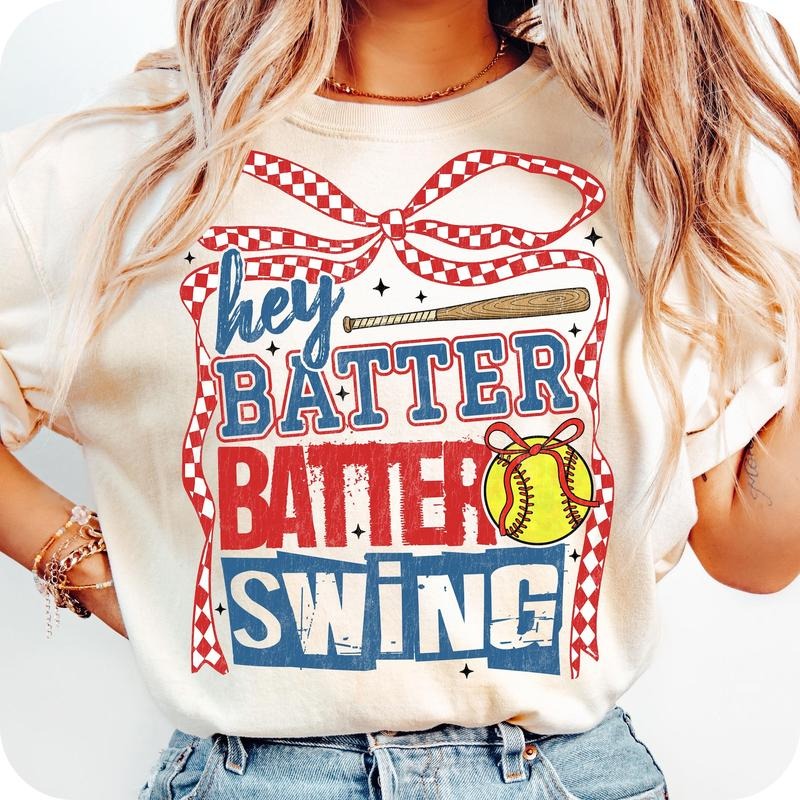 Retro Softball Batter Batter Swing T-Shirt, Checkered Softball Coquette T-Shirt, Game Day Softball Coquette T-Shirt, Softball Mom T-Shirt