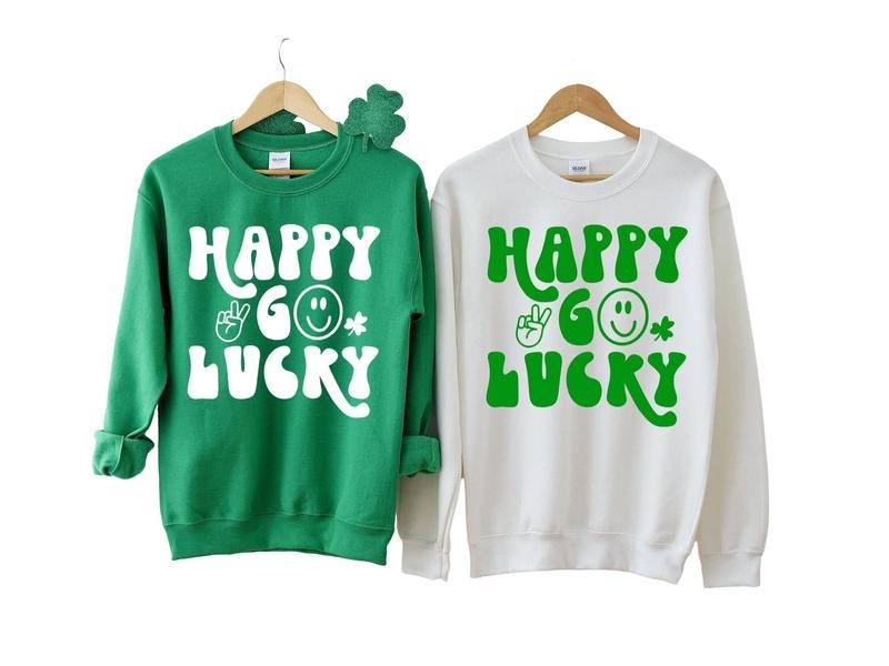 Retro St Patrick's Day Sweatshirt, Happy Go Lucky Sweat, Saint Patricks Day Gift, Gift For Her Him, Gifts Ideas For St Patrick's Day Sweater, Long Sleeve Tee Crewneck